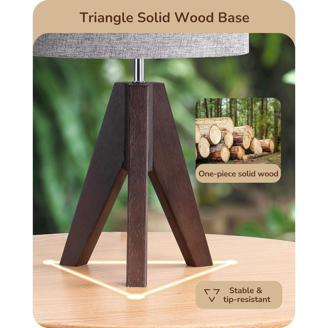 Small Table Lamp Walnut Color with Grey Linen Lampshade Bedside Lamp, Farmhouse Nightstand Lamp, Wooden Tripod, 14.2 Inch, for Nursery, Bedroom, Living Room, Kid Room, Office, E26 Socket - Just Closeouts Canada Inc.X003RQLIZL