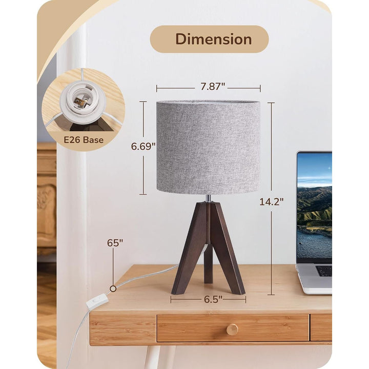 Small Table Lamp Walnut Color with Grey Linen Lampshade Bedside Lamp, Farmhouse Nightstand Lamp, Wooden Tripod, 14.2 Inch, for Nursery, Bedroom, Living Room, Kid Room, Office, E26 Socket - Just Closeouts Canada Inc.X003RQLIZL