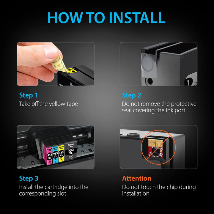Smart Ink Compatible Ink Cartridge for HP 932 XL 933 XL 932XL 933XL 3 Pack Combo (C/M/Y Colors) Ink Cartridges High Capacity Works with HP Officejet 6600 6100 6700 7110 7610 7612 - Just Closeouts Canada Inc.
