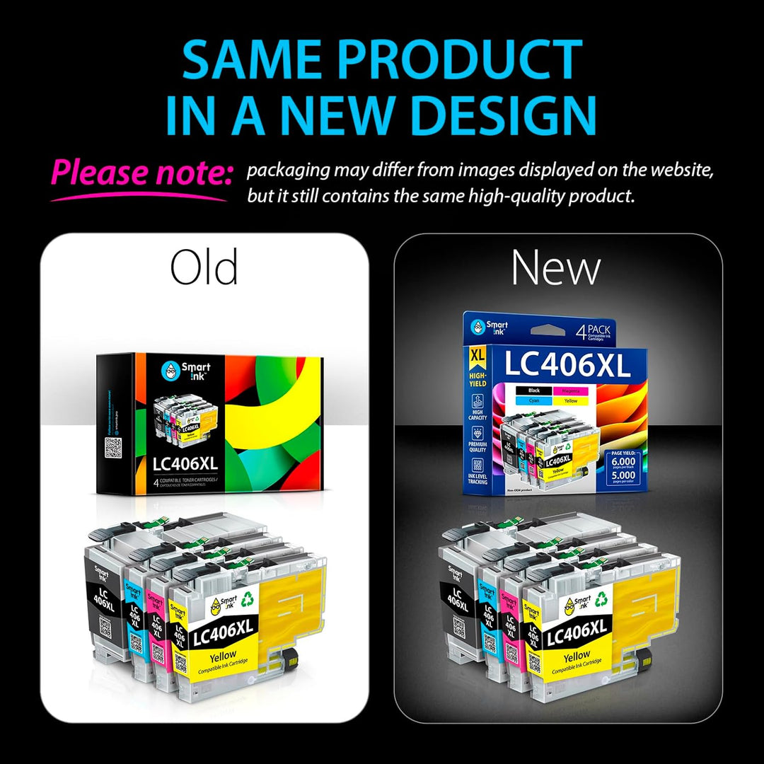 Smart Ink Compatible Ink Cartridge Replacement for Brother LC406 XL LC406XL LC 406 4 Combo Pack to use with MFC - J4335DW MFC - J5855DW MFC - J6555DW MFC - J4535DW MFC - J6955DW (Black, Cyan, Magenta, Yellow) - Just Closeouts Canada Inc.
