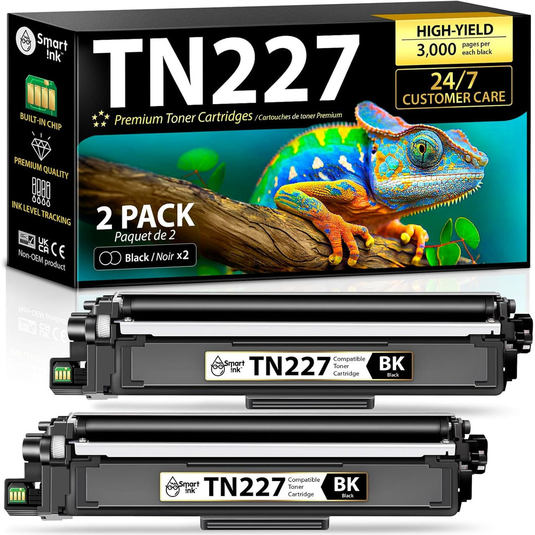 Smart Ink Compatible TN227 High Yield Toner Cartridge (2 Black Combo Pack) Replacement for Brother TN - 227 TN - 223 TN223bk TN227bk to use with MFC - L3770CDW HL - L3290CDW HL - L3270CDW MFC - L3710CW HL - L3210CW - Just Closeouts Canada Inc.