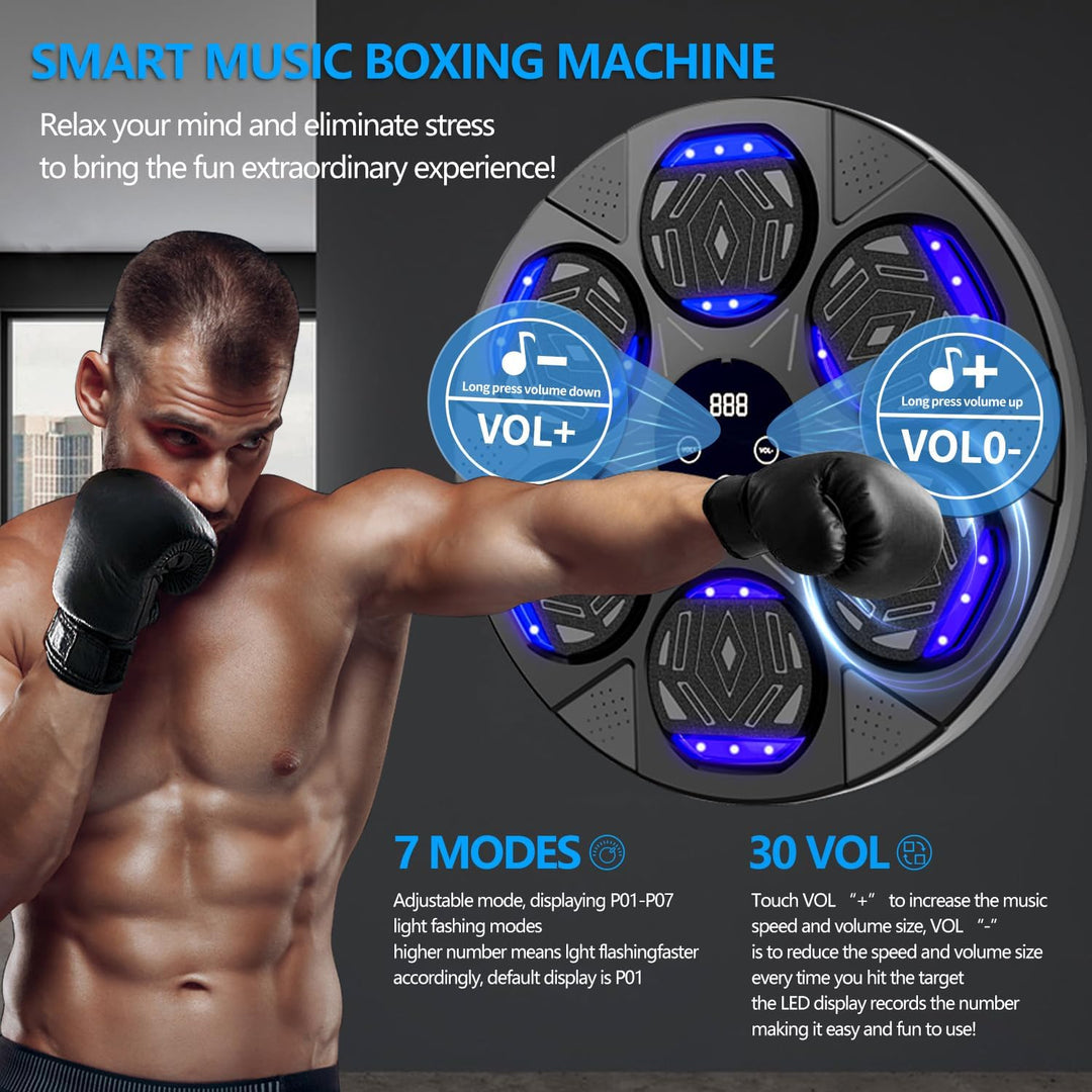 Smart Music Boxing Machine with Premium Boxing Gloves, Bluetooth Training Machine with LED Electronic Wall Mounted, Home Workout Boxing Target Machine for Adults and Kids - Just Closeouts Canada Inc.X004EK1G5V