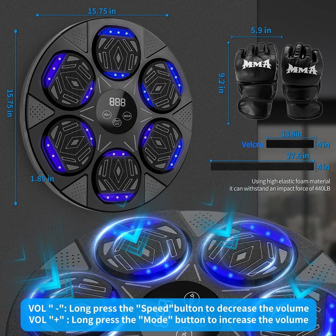 Smart Music Boxing Machine with Premium Boxing Gloves, Bluetooth Training Machine with LED Electronic Wall Mounted, Home Workout Boxing Target Machine for Adults and Kids - Just Closeouts Canada Inc.X004EK1G5V