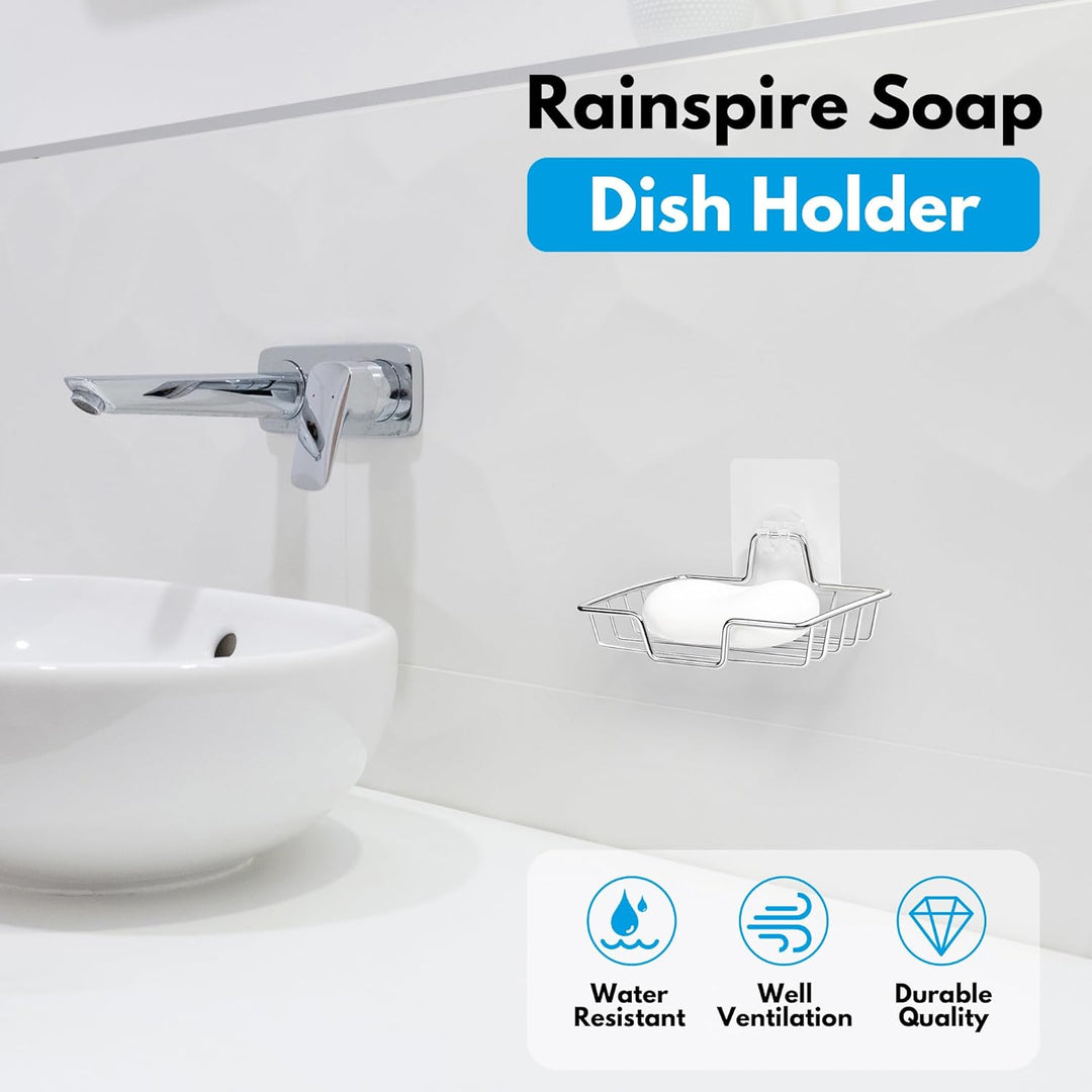 Soap Dish Holder, No Drilling, 304 Rustproof Stainless Steel, Wall Mounted Soap Holder Soap Tray Bar Soap Sponge Holder for Bathroom & Kitchen, Square, Silver - Just Closeouts Canada Inc.