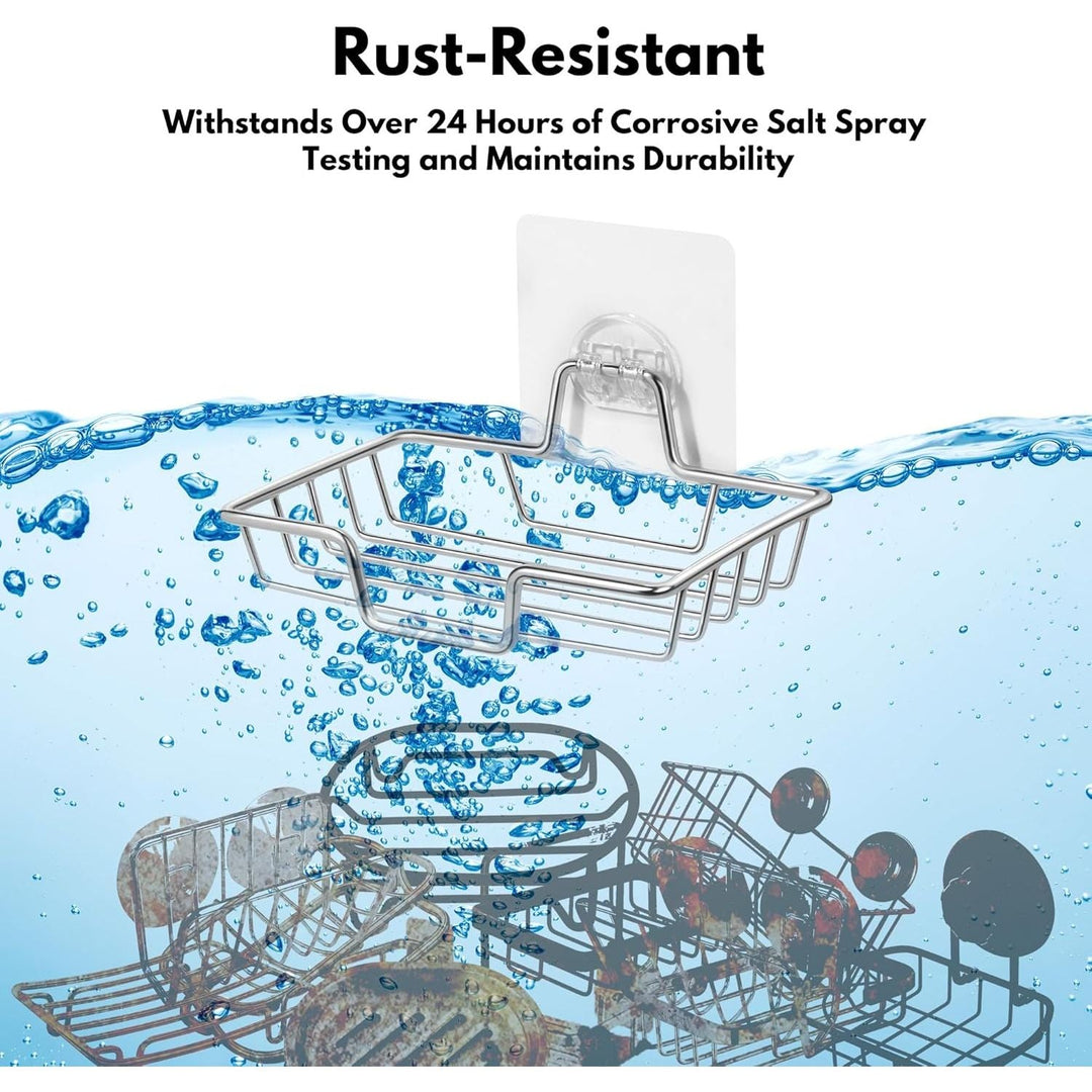 Soap Dish Holder, No Drilling, 304 Rustproof Stainless Steel, Wall Mounted Soap Holder Soap Tray Bar Soap Sponge Holder for Bathroom & Kitchen, Square, Silver - Just Closeouts Canada Inc.