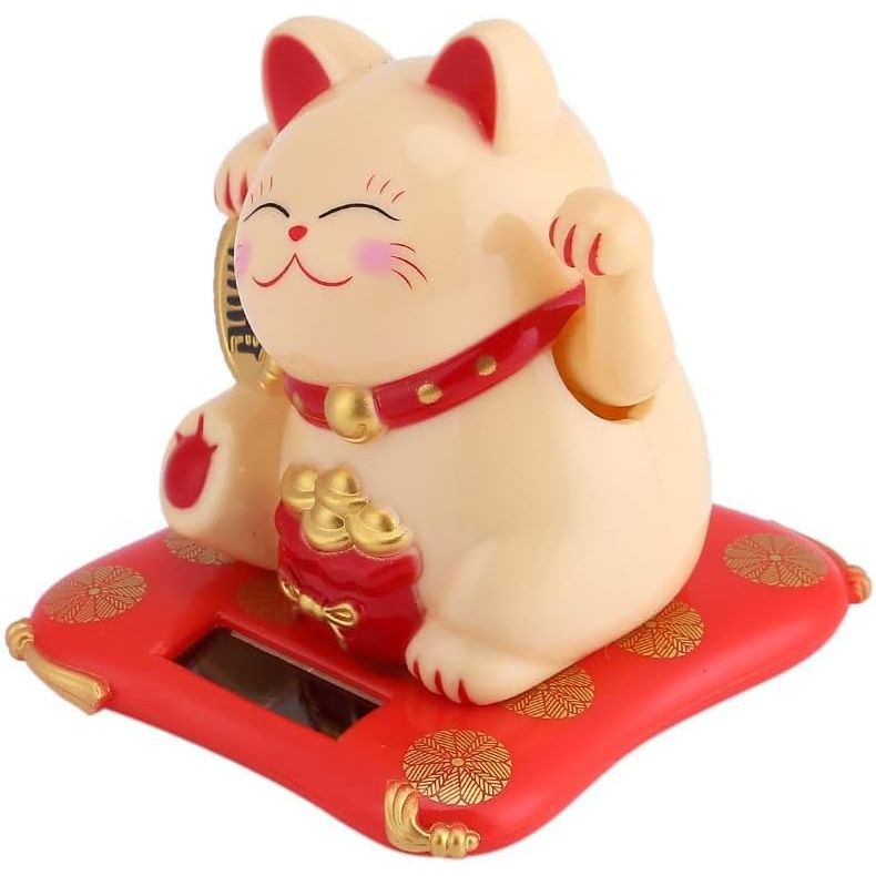 Solar Powered Waving Lucky Cat Cute Waving Cat Good Luck Wealth Welcoming Cats for Home or Office Display, Car Decoration.(Yellow) - Just Closeouts Canada Inc.