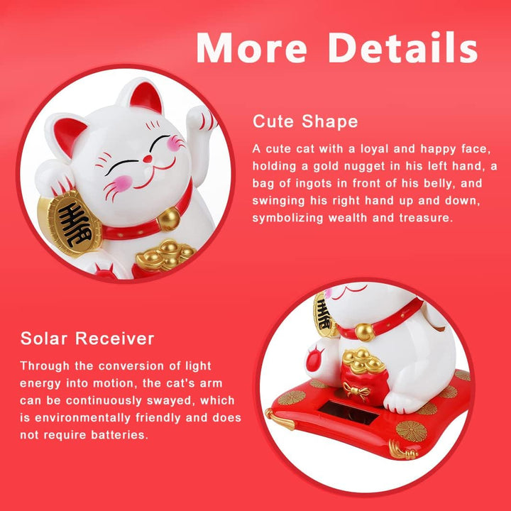 Solar Powered Waving Lucky Cat Cute Waving Cat Good Luck Wealth Welcoming Cats for Home or Office Display, Car Decoration.(Yellow) - Just Closeouts Canada Inc.