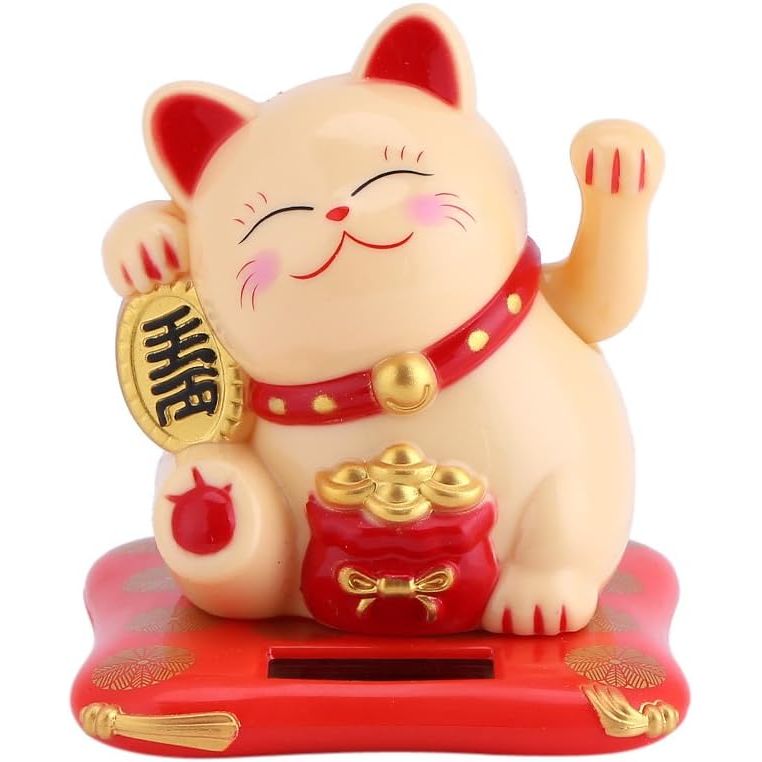 Solar Powered Waving Lucky Cat Cute Waving Cat Good Luck Wealth Welcoming Cats for Home or Office Display, Car Decoration.(Yellow) - Just Closeouts Canada Inc.