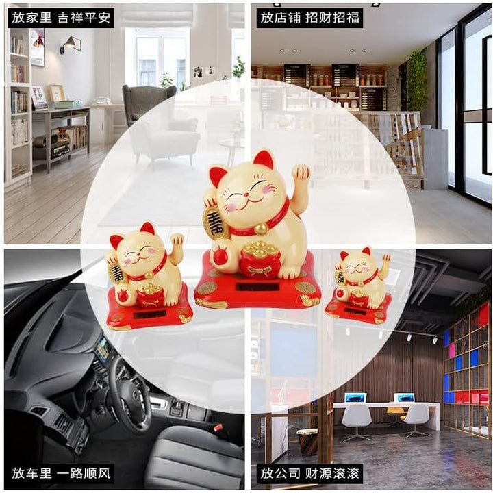 Solar Powered Waving Lucky Cat Cute Waving Cat Good Luck Wealth Welcoming Cats for Home or Office Display, Car Decoration.(Yellow) - Just Closeouts Canada Inc.