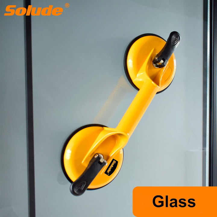 SOLUDE 2 Pack Glass Suction Cup,Aluminium Heavy Duty Vacuum Lifter for Moving Glass/Window/Tiles/Mirror/Granite,Double Gripper Sucker Plate,Yellow - Just Closeouts Canada Inc.