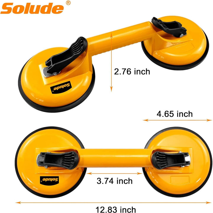 SOLUDE 2 Pack Glass Suction Cup,Aluminium Heavy Duty Vacuum Lifter for Moving Glass/Window/Tiles/Mirror/Granite,Double Gripper Sucker Plate,Yellow - Just Closeouts Canada Inc.