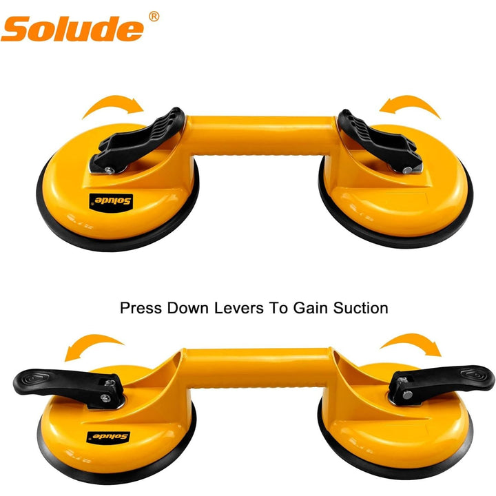 SOLUDE 2 Pack Glass Suction Cup,Aluminium Heavy Duty Vacuum Lifter for Moving Glass/Window/Tiles/Mirror/Granite,Double Gripper Sucker Plate,Yellow - Just Closeouts Canada Inc.
