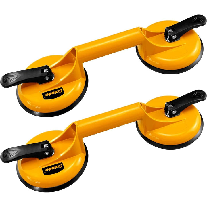 SOLUDE 2 Pack Glass Suction Cup,Aluminium Heavy Duty Vacuum Lifter for Moving Glass/Window/Tiles/Mirror/Granite,Double Gripper Sucker Plate,Yellow - Just Closeouts Canada Inc.