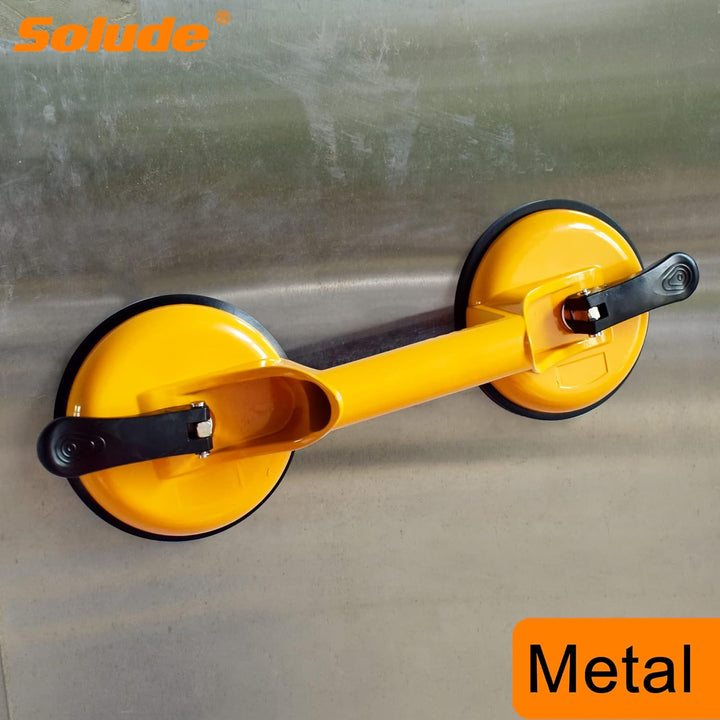 SOLUDE 2 Pack Glass Suction Cup,Aluminium Heavy Duty Vacuum Lifter for Moving Glass/Window/Tiles/Mirror/Granite,Double Gripper Sucker Plate,Yellow - Just Closeouts Canada Inc.