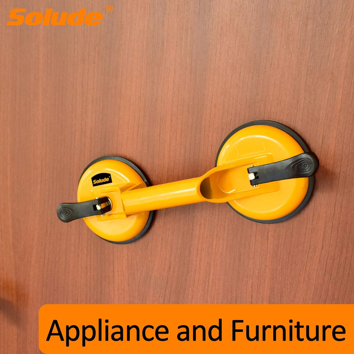 SOLUDE 2 Pack Glass Suction Cup,Aluminium Heavy Duty Vacuum Lifter for Moving Glass/Window/Tiles/Mirror/Granite,Double Gripper Sucker Plate,Yellow - Just Closeouts Canada Inc.