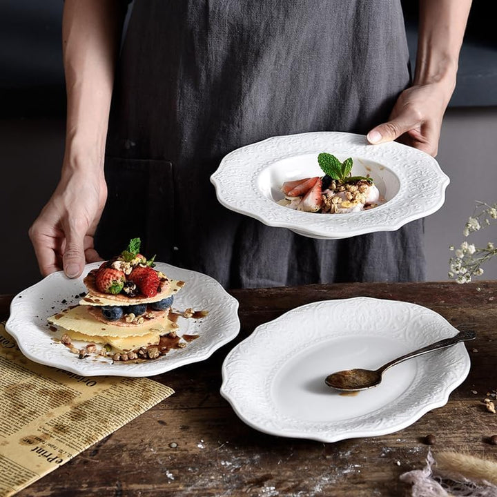 SOUJOY Set of 6 Salad Plate, 8 Inch Porcelain Dessert Serving Plates, Embossed Printing Small Dinner Dish for Pancakes, Steak, Microwave, Dishwasher Safe 7 - Just Closeouts Canada Inc.