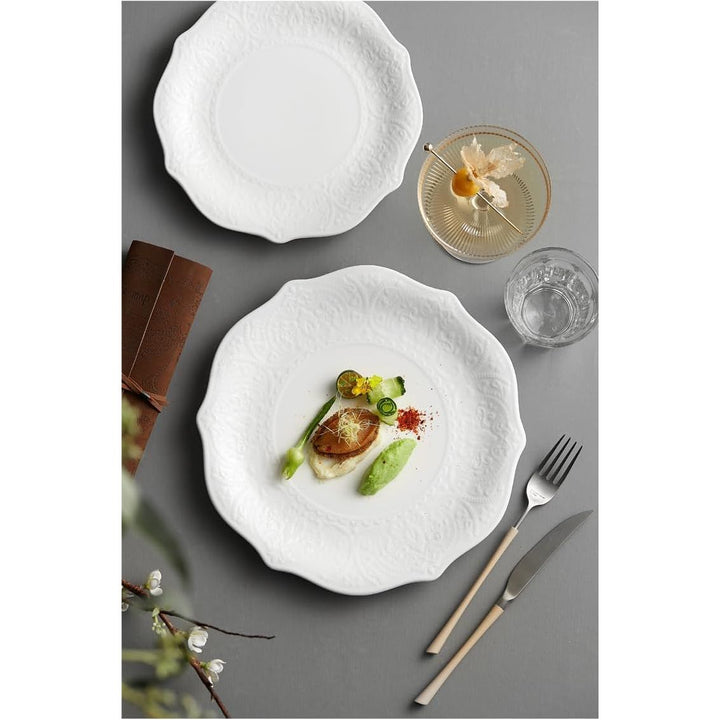 SOUJOY Set of 6 Salad Plate, 8 Inch Porcelain Dessert Serving Plates, Embossed Printing Small Dinner Dish for Pancakes, Steak, Microwave, Dishwasher Safe 7 - Just Closeouts Canada Inc.