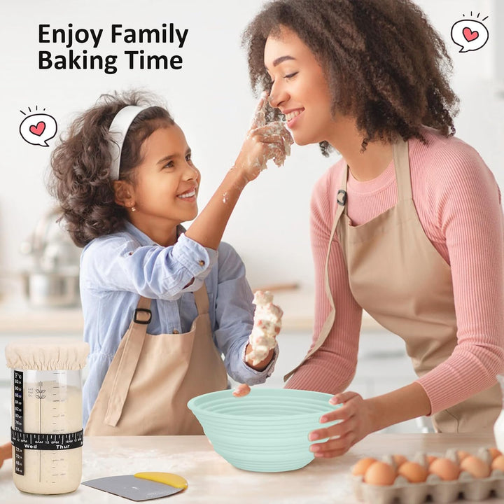 Sourdough Bread Starter Kit, 34oz Sourdough Starter Jar, Bread Sling for Dutch Oven, 2 Bread Proofing Baskets, Thermometer, Time Tracker, Metal Scraper, Sourdough Bread Baking Supplies - Green - Just Closeouts Canada Inc.