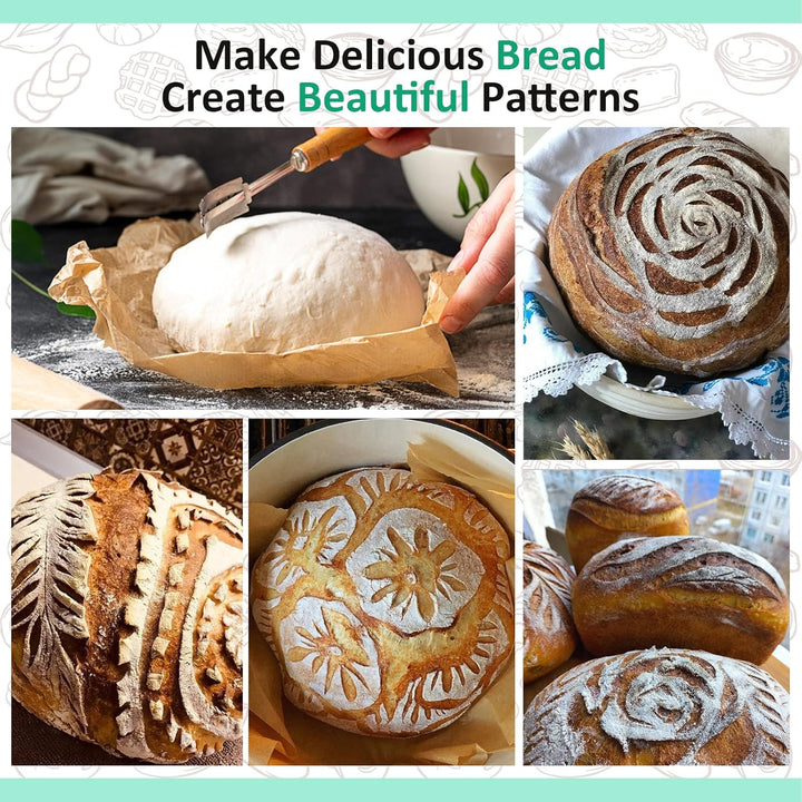 Sourdough Bread Starter Kit, 34oz Sourdough Starter Jar, Bread Sling for Dutch Oven, 2 Bread Proofing Baskets, Thermometer, Time Tracker, Metal Scraper, Sourdough Bread Baking Supplies - Green - Just Closeouts Canada Inc.