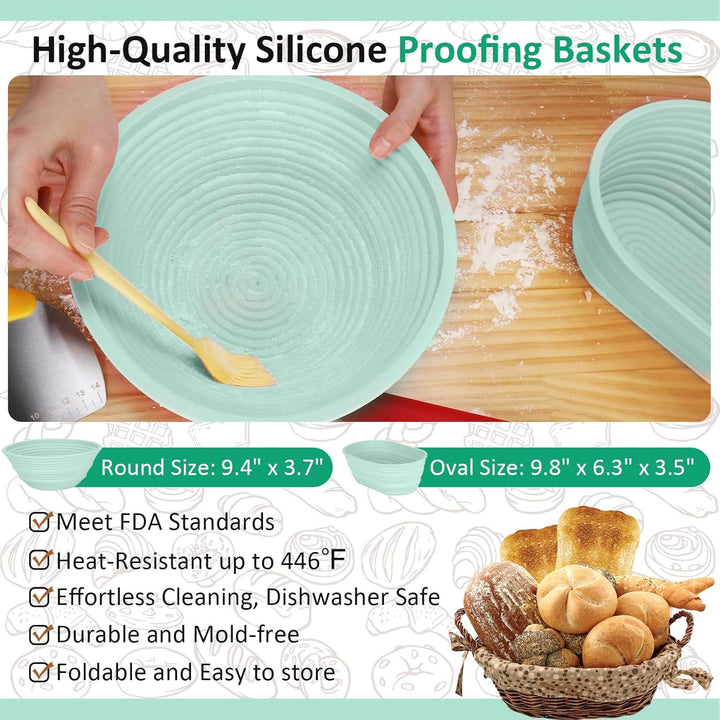 Sourdough Bread Starter Kit, 34oz Sourdough Starter Jar, Bread Sling for Dutch Oven, 2 Bread Proofing Baskets, Thermometer, Time Tracker, Metal Scraper, Sourdough Bread Baking Supplies - Green - Just Closeouts Canada Inc.