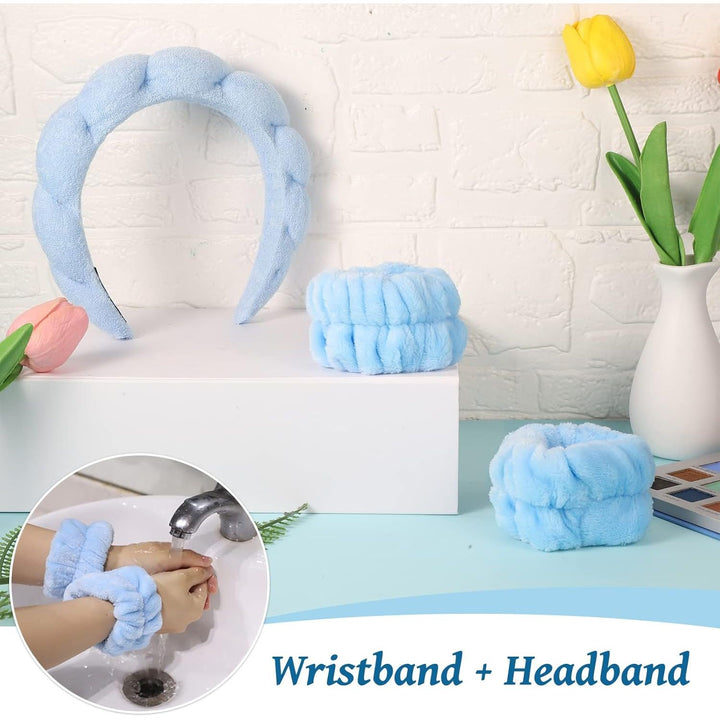 Spa Headbands for Women Skincare Headband Blue Makeup Headband for Washing Face Hair Headband and Wristband Valentine's Day Gifts for Women Teen Girl - Just Closeouts Canada Inc.