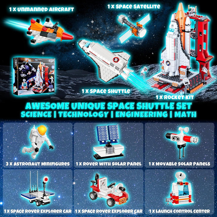 Space Exploration Shuttle Toys, 12 - in - 1 STEM Projects Rocket Building Toy Kit, 885 Pcs - Just Closeouts Canada Inc.