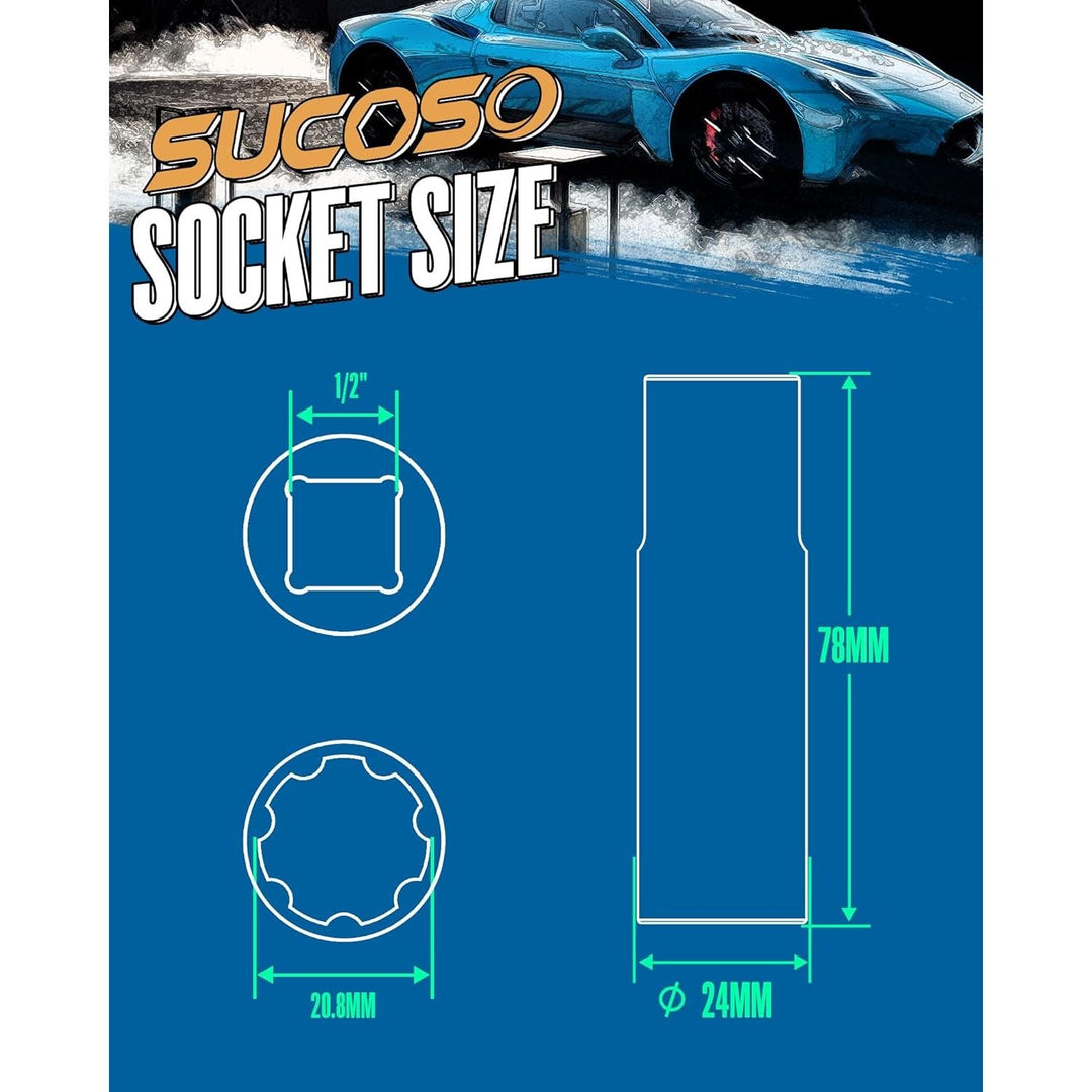 Spline Lug Nut Key, 1/2" Drive Impact Socket Fit for M14x1.5 M14x2.0 9/16 - 18 Aftermarket Lugnuts, Thin Walled Design Spline Socket for Easy Removal or Install Truck Nuts, CR - MO Steel - Just Closeouts Canada Inc.X004OHYLX3