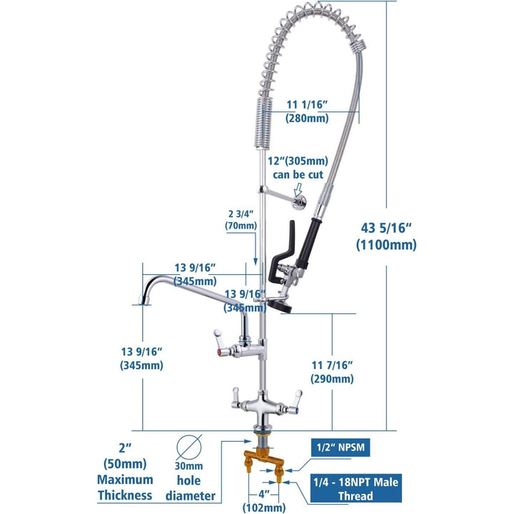 Spray Valve Kitchen Commercial Faucet Pre Rinse Unit with Pot Filling Add On Spout Deck Mount Single Hole Double Handle (MS - 5801BDP) - Just Closeouts Canada Inc.X001YDNMOT