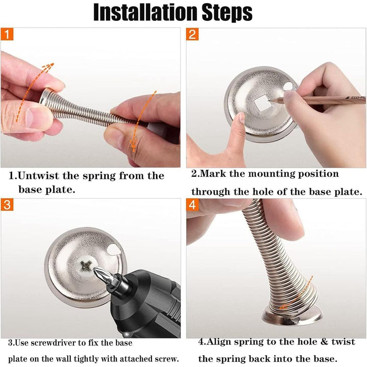 Spring Door Stopper, Wall Mounted Spring Doorstop, Screw - in Flexible Steel Stoppers with White Rubber Bumper Tips,Protect Walls from Bumps,Marks and Damages for Homes, Offices (White, 6PCS) - Just Closeouts Canada Inc.