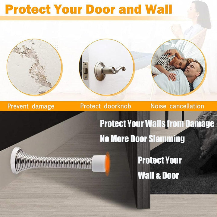 Spring Door Stopper, Wall Mounted Spring Doorstop, Screw - in Flexible Steel Stoppers with White Rubber Bumper Tips,Protect Walls from Bumps,Marks and Damages for Homes, Offices (White, 6PCS) - Just Closeouts Canada Inc.