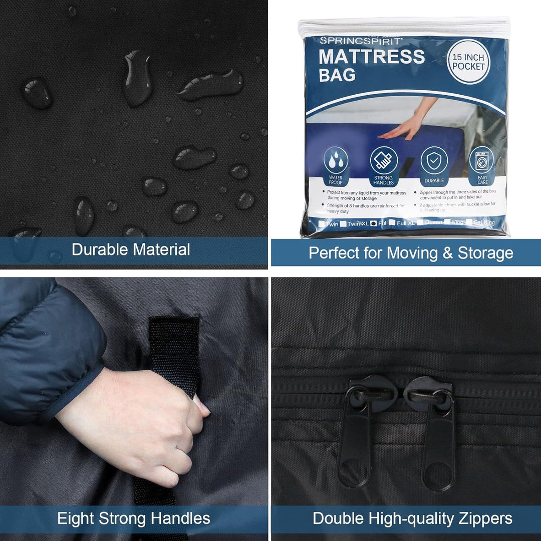 SPRINGSPIRIT Mattress Bag for Moving & Storage Full, Waterproof Mattress Bag with Zipper Closure and Strong Handles, Reusable Heavy Duty Mattress Moving Bag, Black - Just Closeouts Canada Inc.