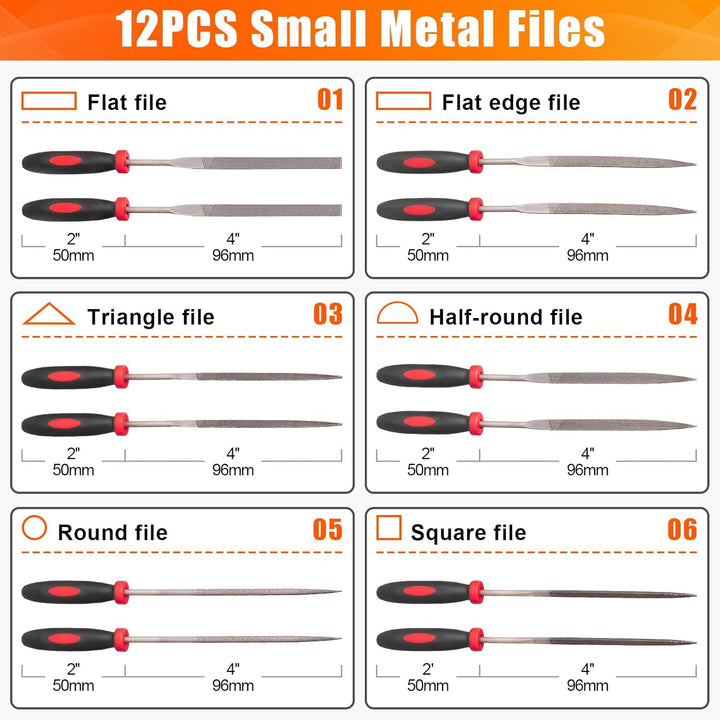 Spurtar 18pcs Metal File Set 4pcs Long Metal File 12pcs Needle File with Wire Brush T12 for Wood Steel Aluminum Copper Jewelry Ceramic Glass Plastic DIY Gadget for Men - Just Closeouts Canada Inc.