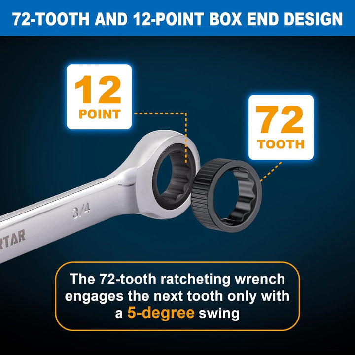 Spurtar 22 Pieces Ratchet Wrenches Set 1/4'' - 3/4'' & 6 - 18mm Ratcheting Wrench Set 72 Teeth Combination Wrench Sets CR - V Steel Mirror Finish Ratchet Wrench Set with Portable Carrying Bag Gadget for Men - Just Closeouts Canada Inc.