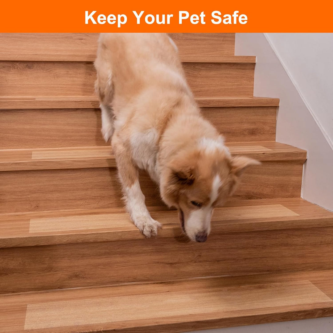 Spurtar Anti Slip Tape Clear Stair Treads for Wooden Steps Indoor Grip Tape for Stairs, Stair Runners for Wooden Steps, Transparent Non Slip Stair Grips for Dogs, 4"x24" 15 Pack - Just Closeouts Canada Inc.