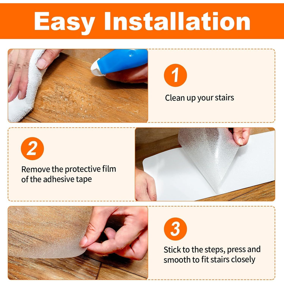 Spurtar Anti Slip Tape Clear Stair Treads for Wooden Steps Indoor Grip Tape for Stairs, Stair Runners for Wooden Steps, Transparent Non Slip Stair Grips for Dogs, 4"x24" 15 Pack - Just Closeouts Canada Inc.