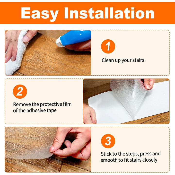 Spurtar Anti Slip Tape Clear Stair Treads for Wooden Steps Indoor Grip Tape for Stairs, Stair Runners for Wooden Steps, Transparent Non Slip Stair Grips for Dogs, 4"x24" 15 Pack - Just Closeouts Canada Inc.