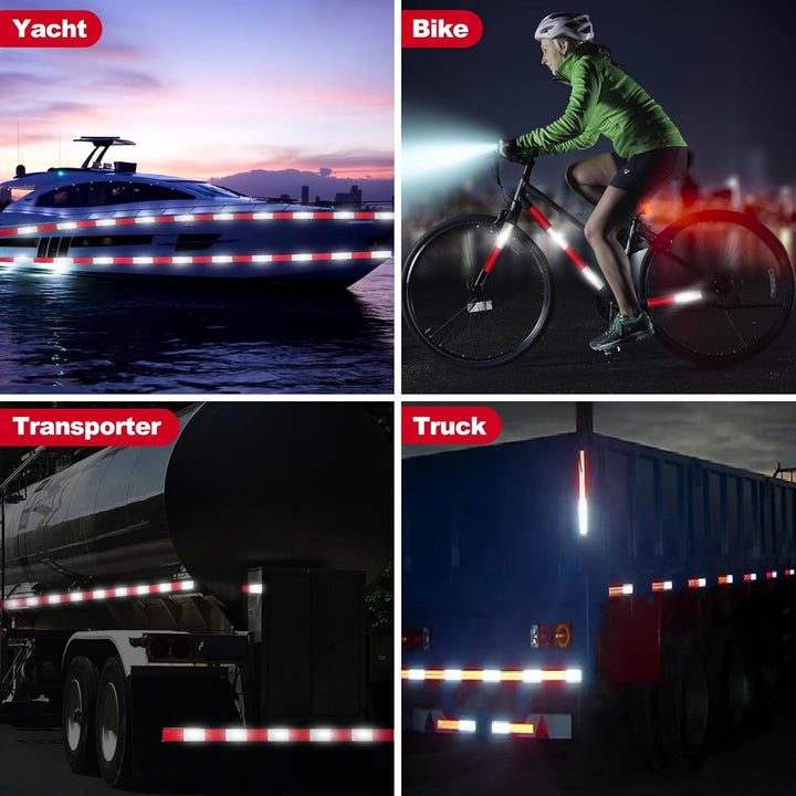 Spurtar Reflective Tape, Red and White Reflectors to Caution Road Tape, Strong Adhesive Reflective Stickers Waterproof Safety Warning Accessories for Vehicles Trailers Boats, 2" x 32FT - Just Closeouts Canada Inc.