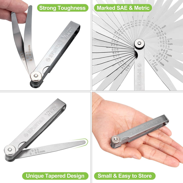 Spurtar Tapered Feeler Gauge, 32 Blades 0.001 - 0.04"/ 0.03 - 1.00mm Dual Marked Imperial and Metric Feeler Gauges Set, Gap Width Thickness Measuring Guage Tool for Guitar, Spark Plugs - Just Closeouts Canada Inc.