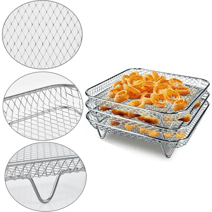 Square Air Fryer Basket Accessories, 3 Layer 8x8 inch Stainless Steel Stackable Grill Dehydrator Rack for Ninja, Gowise, Phillips Cosori - Just Closeouts Canada Inc.X004L2FJ7D