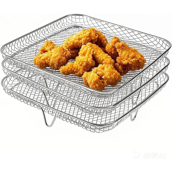 Square Air Fryer Basket Accessories, 3 Layer 8x8 inch Stainless Steel Stackable Grill Dehydrator Rack for Ninja, Gowise, Phillips Cosori - Just Closeouts Canada Inc.X004L2FJ7D