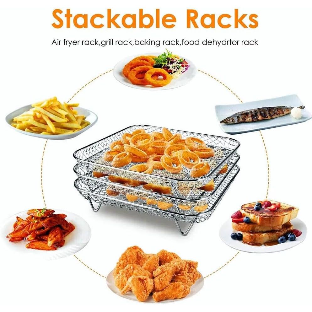 Square Air Fryer Basket Accessories, 3 Layer 8x8 inch Stainless Steel Stackable Grill Dehydrator Rack for Ninja, Gowise, Phillips Cosori - Just Closeouts Canada Inc.X004L2FJ7D