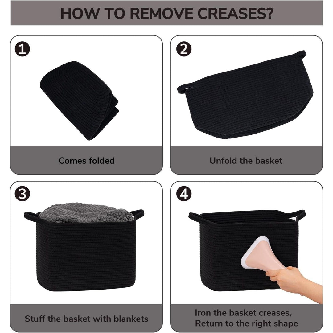 Square Storage Basket for Shelves, Cotton Rope Woven Storage Basket for Books, Toys, Towels, 13 x 9.8 x 8.9 inches, Black - Just Closeouts Canada Inc.