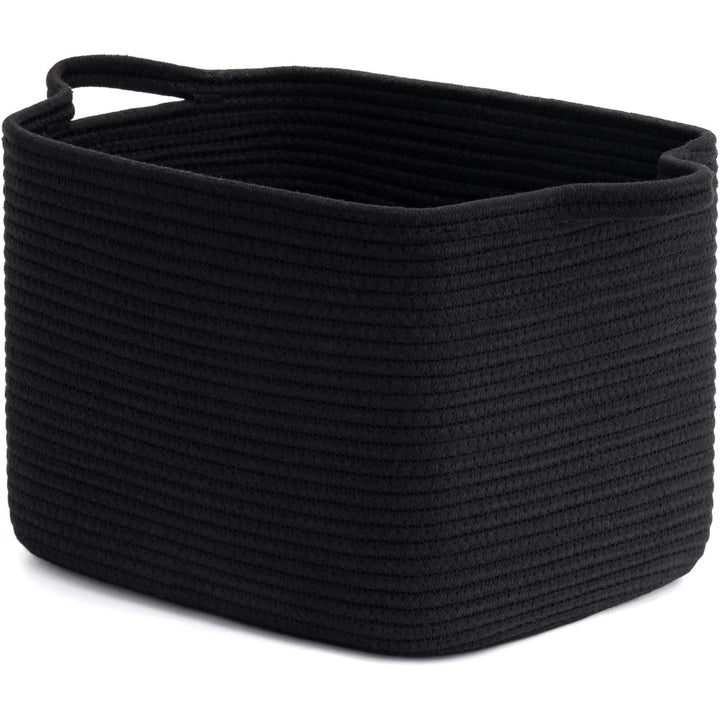 Square Storage Basket for Shelves, Cotton Rope Woven Storage Basket for Books, Toys, Towels, 13 x 9.8 x 8.9 inches, Black - Just Closeouts Canada Inc.