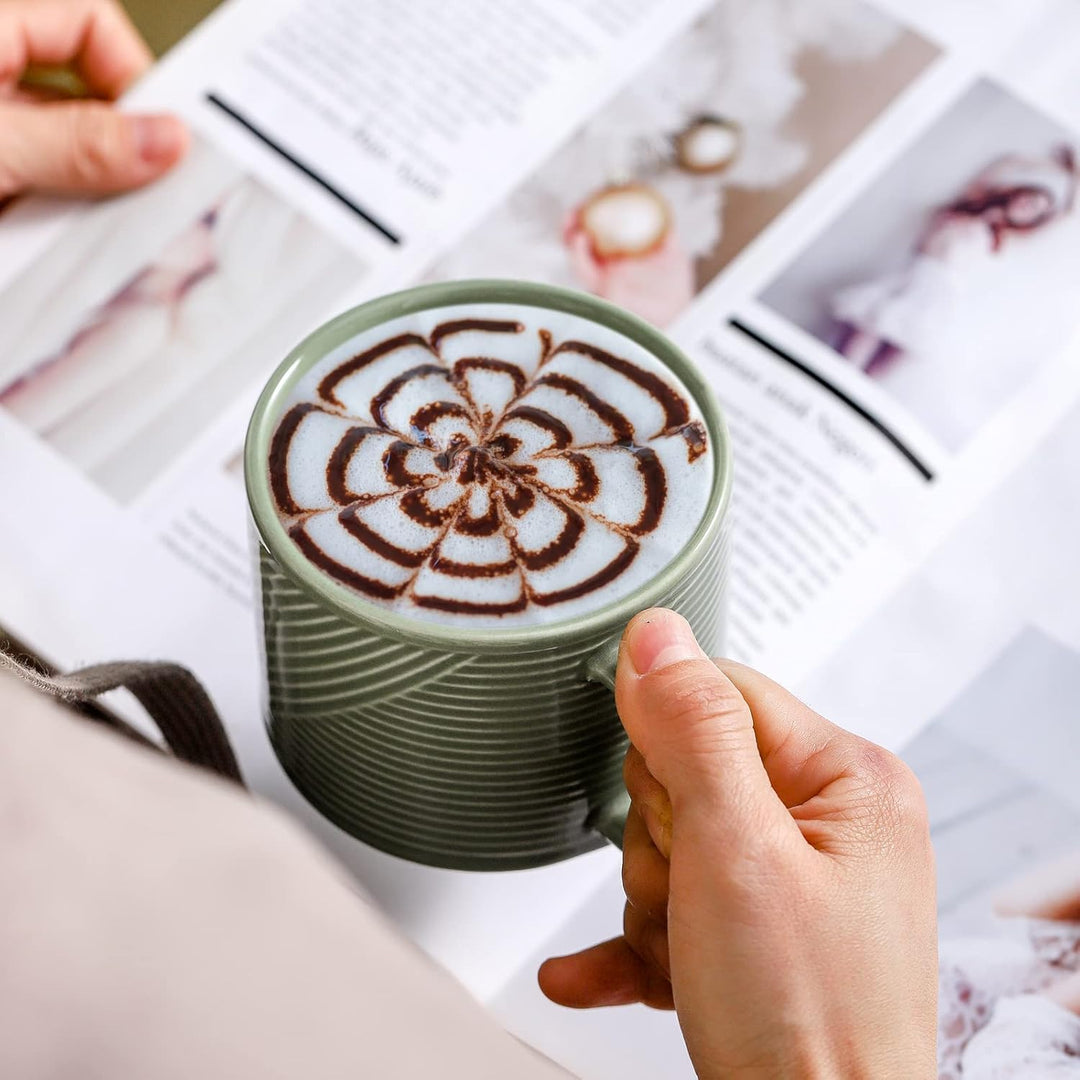 Stackable Coffee Mugs with Rack: 13 oz Stacking Ceramic Cups with Stand for Home & Office - Porcelain Stacked Tea Mug Set of 4 - (Multi color warm) - Just Closeouts Canada Inc.