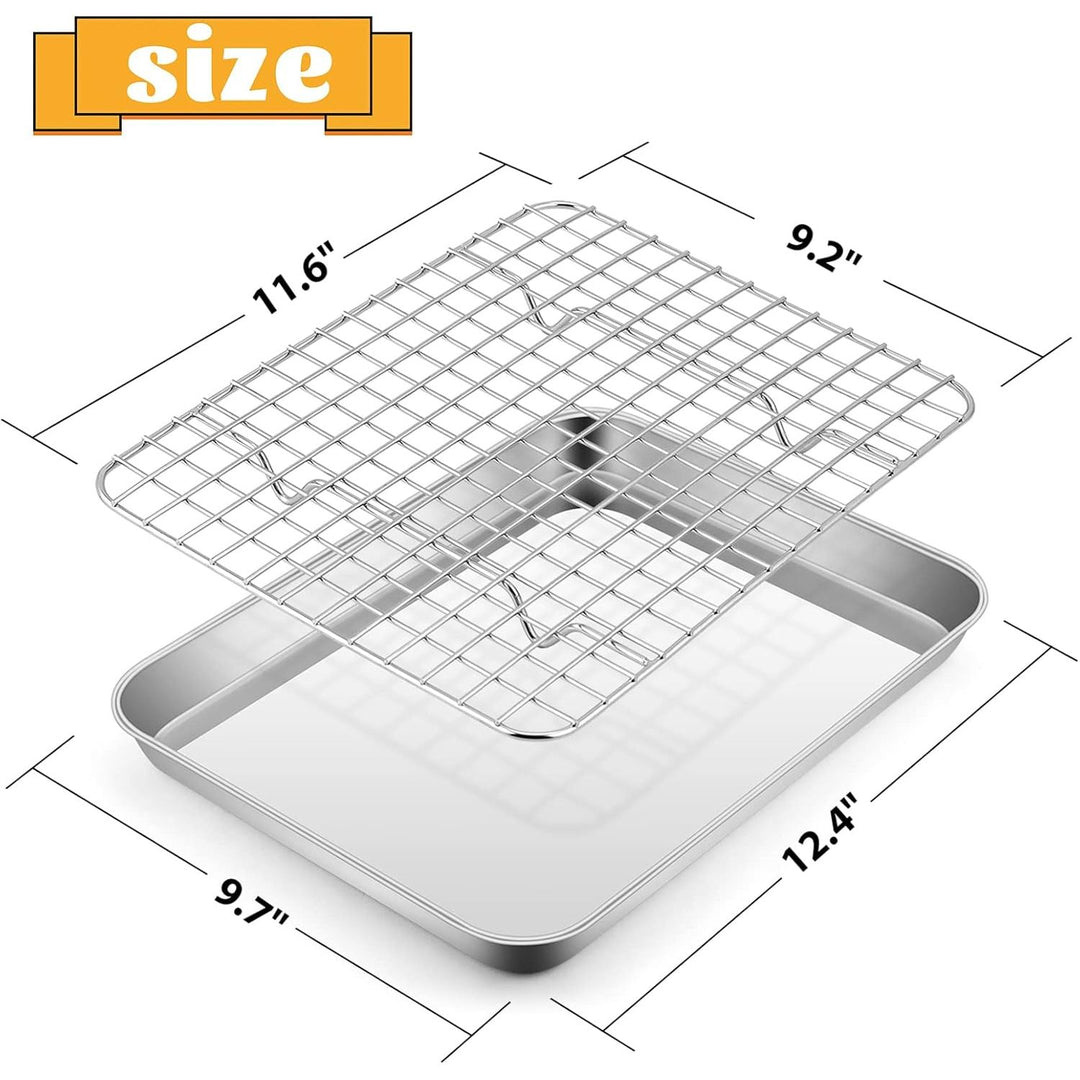 Stainless Steel Baking Sheet with Rack Set, 12.4”x9.7” Cookie Sheet Broiling Pan for Oven, Rimmed Metal Tray with Wire Rack for Cooking/Baking/Cooling/Bacon, Non - toxic & Dishwasher Safe - Just Closeouts Canada Inc.