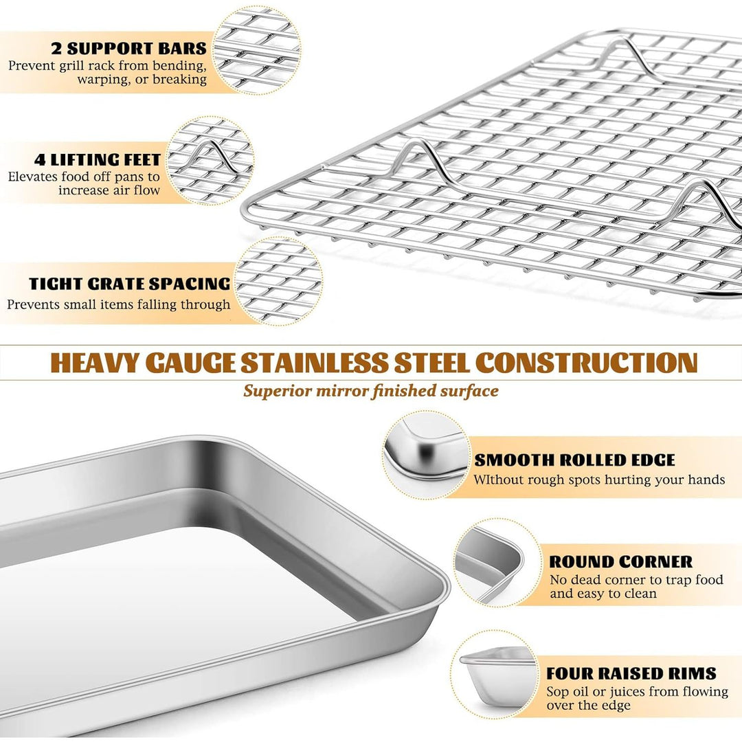Stainless Steel Baking Sheet with Rack Set, 12.4”x9.7” Cookie Sheet Broiling Pan for Oven, Rimmed Metal Tray with Wire Rack for Cooking/Baking/Cooling/Bacon, Non - toxic & Dishwasher Safe - Just Closeouts Canada Inc.
