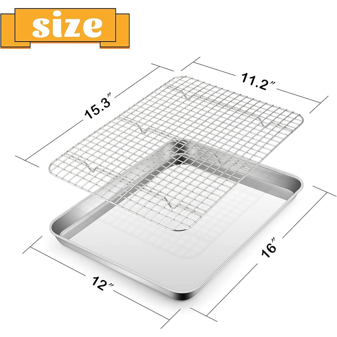 Stainless Steel Baking Sheet with Rack Set, E - far 16”x12” Cookie Sheet Pan for Oven, Rimmed Metal Tray with Wire Cooling Rack for Cooking Roasting Resting Bacon Meat Steak - Dishwasher Safe - Just Closeouts Canada Inc.