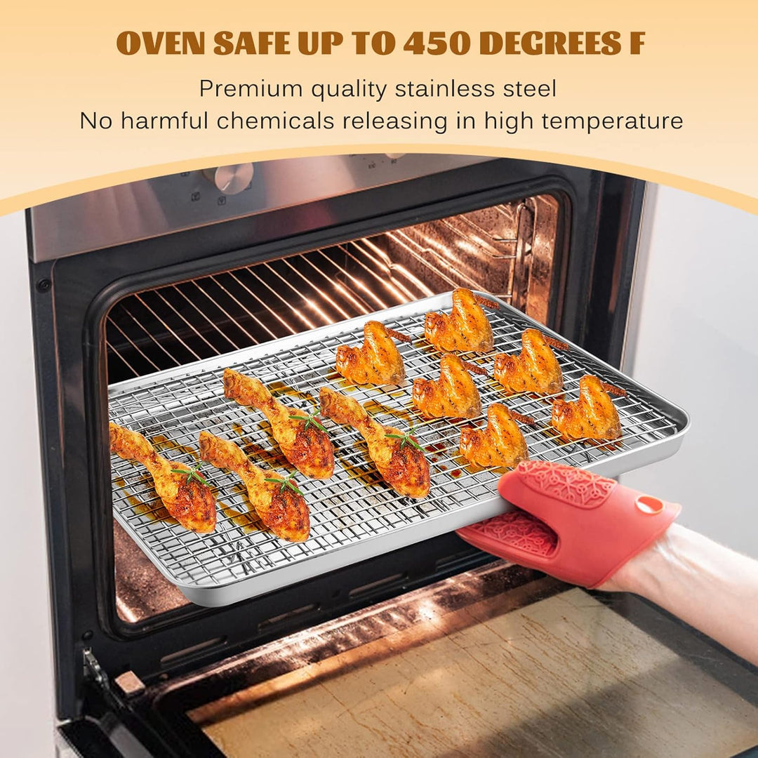 Stainless Steel Baking Sheet with Rack Set, E - far 16”x12” Cookie Sheet Pan for Oven, Rimmed Metal Tray with Wire Cooling Rack for Cooking Roasting Resting Bacon Meat Steak - Dishwasher Safe - Just Closeouts Canada Inc.