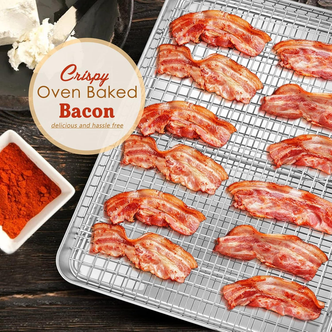 Stainless Steel Baking Sheet with Rack Set, E - far 16”x12” Cookie Sheet Pan for Oven, Rimmed Metal Tray with Wire Cooling Rack for Cooking Roasting Resting Bacon Meat Steak - Dishwasher Safe - Just Closeouts Canada Inc.