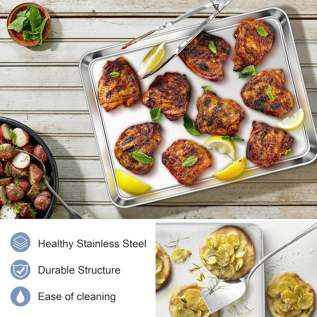 Stainless Steel Baking Sheets, 12.4” x9.7” x 1” Baking Cookie Sheets Pans for Oven, Non - toxic Metal Trays for Cake Cookies, Healthy & Rust Free, Mirror Finish & Dishwasher Safe, 2 Pack - Just Closeouts Canada Inc.